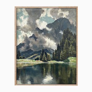 Georg Grauvogl, Veduta del lago Limides e delle Tofane (Dolomiti), anni '20, Olio su tela