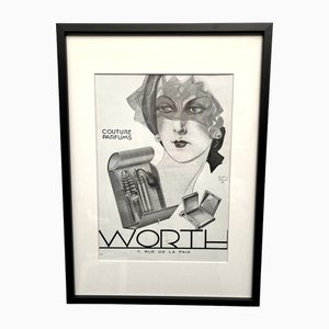 Impression publicitaire française Art Déco à l’origine des années 20 Worth Couture Parfums, 1920s