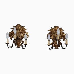 Carved and Gilded Wood Sconces, 1970s, Set of 2