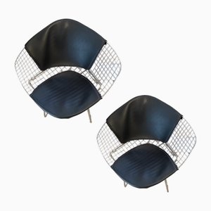 Vintage Metal Diamond Chairs with Chrome Structure and Leather by Harry Bertoia for Knoll International, Set of 2