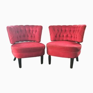 Vintage Red Velvet Lounge Chairs by Otto Schulz for Jio Möbler, 1940s, Set of 2