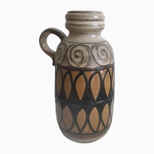 Vase Vintage en Céramique en Forme de Pichet avec Poignées et Décor Beige-Marron de Scheurich, 1970s