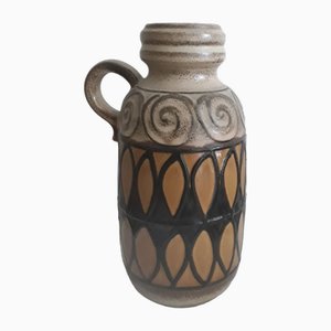 Vintage German Ceramic Vase in Shape of Jug with Handles and Beige-Brown Decor from Scheurich, 1970s