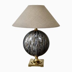 Hollywood Regency Brass & Ceramic Table Lamp in the style of Ruzzo, Italy, 1970s
