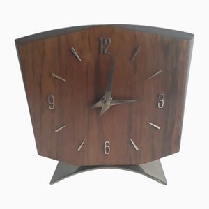 Horloge de Table Mid-Century avec Cadran en Teck et Base et Chiffres en Laiton, 1960s