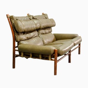 Inca Safari 2-Sitzer Lounge Sofa aus Palisander & Leder von Arne Norell für AB Aneby Möbler, Schweden, 1960er