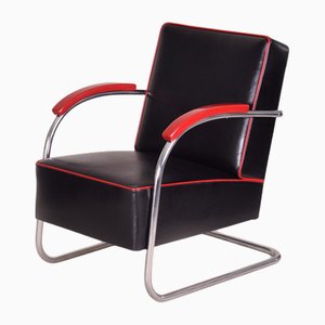 Fauteuil Bauhaus en Chrome et Cuir de Mücke Melder, 1930s