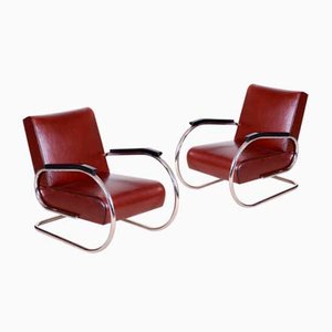 Bauhaus Armchairs in Chrome and Leather, 1930s, Set of 2