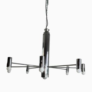 Minimalist 9-Light Steel Chandelier in the style of Angelo Brotto, 1970s