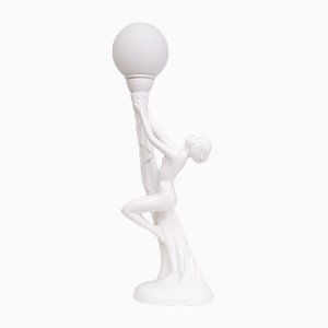 Art Deco Italian White Ceramic Naked Woman Lamp, 1970s