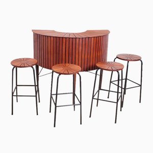 Bar en Teck avec 4 Tabourets de Sika Møbler, 1960s, Set de 5