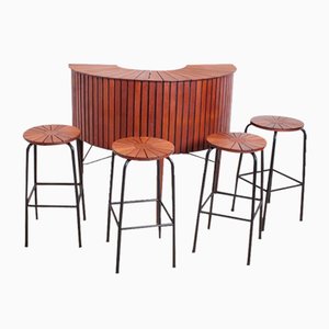 Teak Bar with 4 Bar Stools from Sika Møbler, 1960s, Set of 5