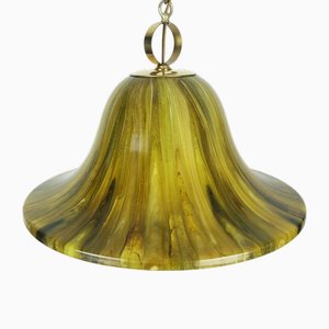 Vintage Pendant Lamp in Amber Color, Acrylic and Brass, 1970s