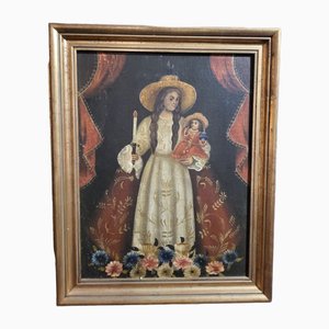 Después de Cusqueña, madre con niño, siglo XIX, óleo sobre lienzo, enmarcado