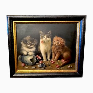 Kittens, Oil on Board, 1890s, Oil on Board, Framed