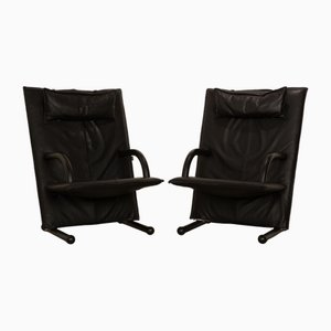 T-Series Leather Armchair Set in Black by Burkhard Voghterr for Arflex, Set of 2