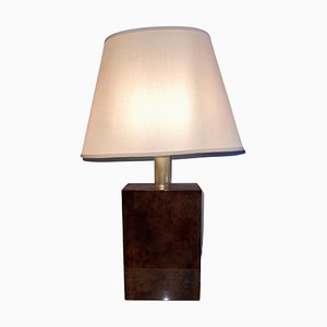 Lampada da tavolo in pergamena marrone nello stile di Aldo Tura, anni '70