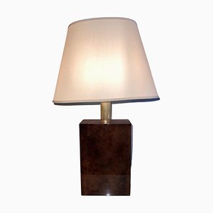 Lámpara de mesa de pergamino marrón al estilo de Aldo Tura, años 70