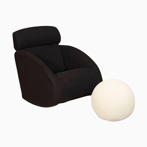 Black Rocking Armchair and White Spherical Pouf from Mama Baleri Italia, 1990s, Set of 2