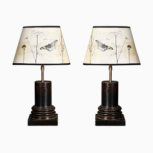 20th Century Blackened Wood Column Table Lamps, Set of 2