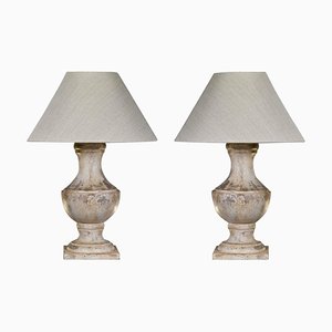 Lampes de Bureau Balustre en Bois Peint, 20ème Siècle, Set de 2