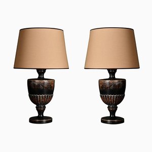 Lampes de Bureau Balustre en Bois Noirci, 20ème Siècle, Set de 2