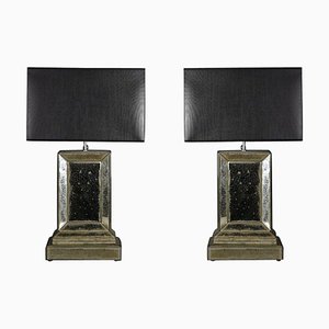 20th Century Table Lamps in Chipped Mirrors, Set of 2