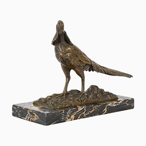 Estatua de animal que representa un faisán de bronce patinado, años 30