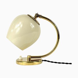 Brass and Opaline Glass Table Lamp, Finland, 1950s