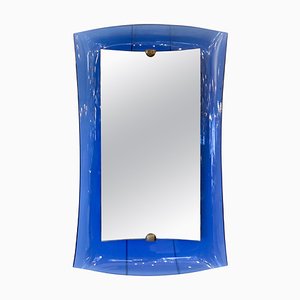 Specchio Mid-Century moderno in vetro blu cobalto, Italia, anni '50