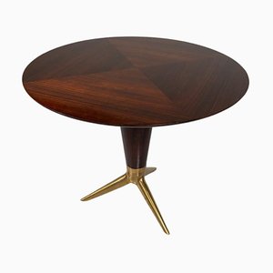 Mid-Century Modern Maple and Brass Round Gueridon attributed to I.S.A Bergamo, 1950s