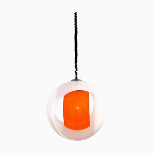 Mid-Century Murano Glas Hängelampe in Weiß & Orange Modell Eclisse, 1960er