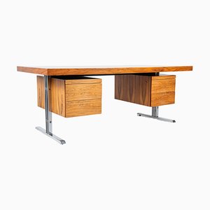 Moderner Mid-Century Schreibtisch aus Holz & Chrom, Italien, 1970er