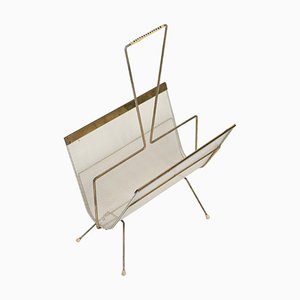 Magazine Rack in Brass and Perforated Ivory Iron attributed to Mathieu Matégot, France, 1960s