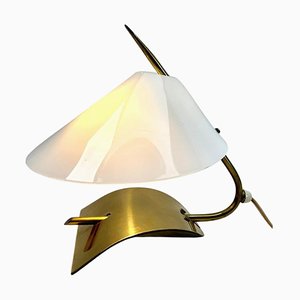 Vintage Table Lamp with Milk-White Acrylic Glass Shade and Brass Fittings, 1970