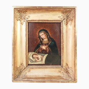 Huile sur Cuivre, Vierge à l'Enfant, 1600s, Encadré
