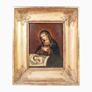 Madonna col Bambino, Olio su rame, metà del 1600, con cornice