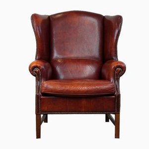 Grand Fauteuil à Oreilles en Cuir