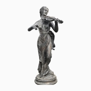 Bronze Geigerin Statue Roman Maiden Garden Art Violinist