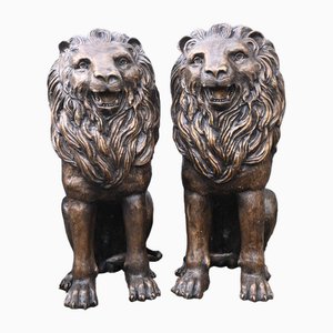 Bronze Lion Gatekeeper Statues Guard Casting Lions, Set of 2