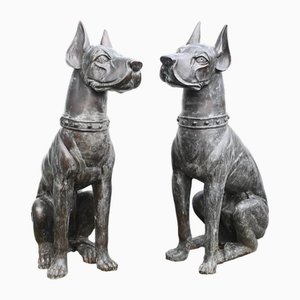 Estatuas de jardín de perros bóxer de bronce. Juego de 2