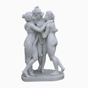 Statue Trois Grâces En Marbre Taille Réelle dans le style de Canova Sculpté Jardin Art