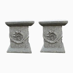 Italian Marble Pedestal Stands Tables, Set of 2