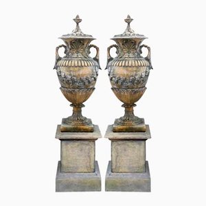 Classical English Amphora Stone Garden Vases, Set of 2