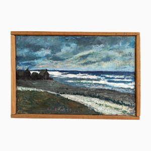 Dramatic Coast, Oil Painting, 1950s, Framed