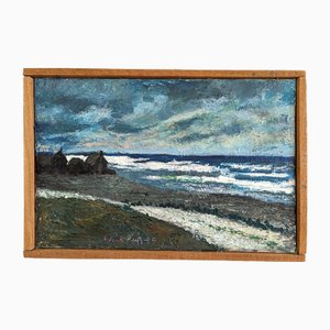 Dramatic Coast, Peinture à l'Huile, 1950s, Encadré