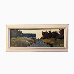 Stroll at Dawn, Oil Painting, 1950s, Framed