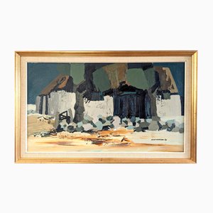 Nature Dwellings, Oil Painting, 1950s, Framed