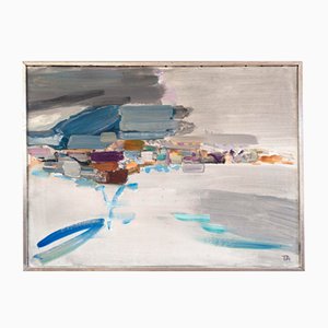 Temporale costiero, dipinto a olio, anni '50, con cornice