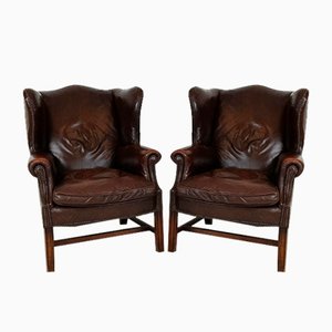 Bovine Leather Armchairs, Set of 2